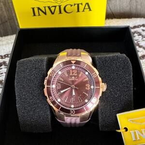 Invicta Angel Halo 38mm Rose Gold Brown Strap Watch Women Quartz NWT